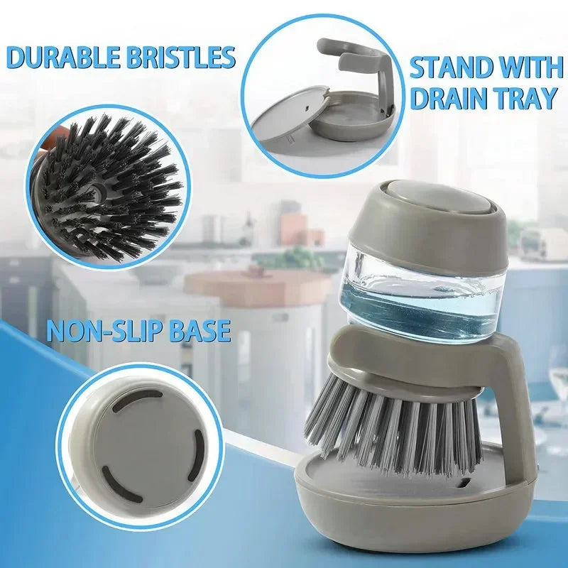 Brush with soap dispenser with holder