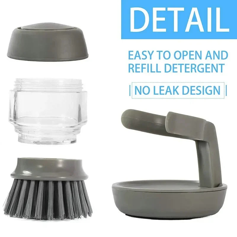 Brush with soap dispenser with holder