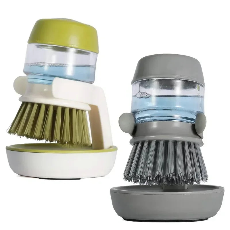 Brush with soap dispenser with holder