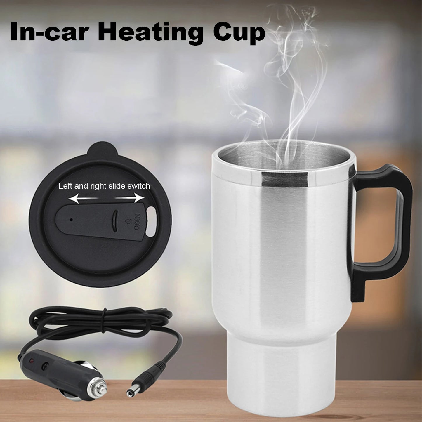 Electric kettle for car, heating water, tea, coffee, milk