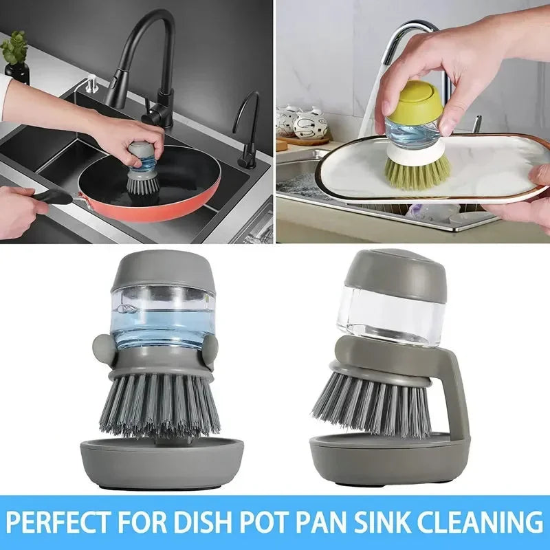 Brush with soap dispenser with holder