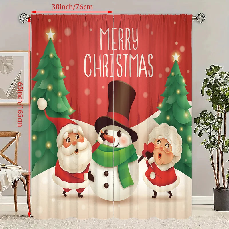 2 Pieces Santa Claus Christmas Tree Print Curtain -