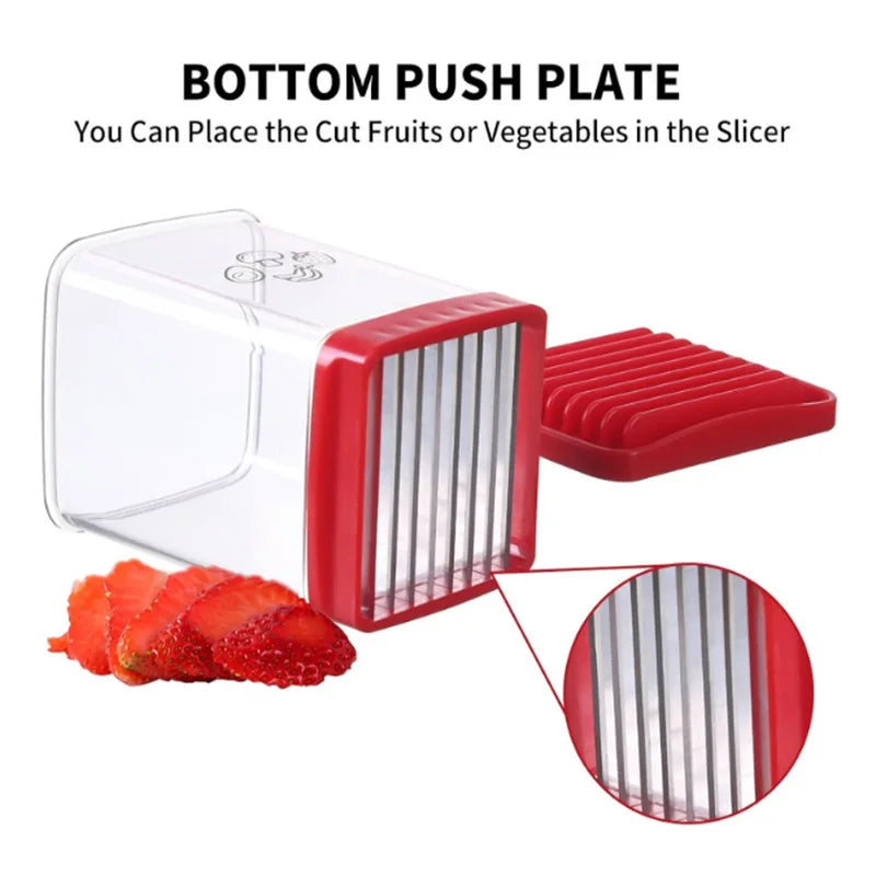 Fruit and vegetable cutter with push plate